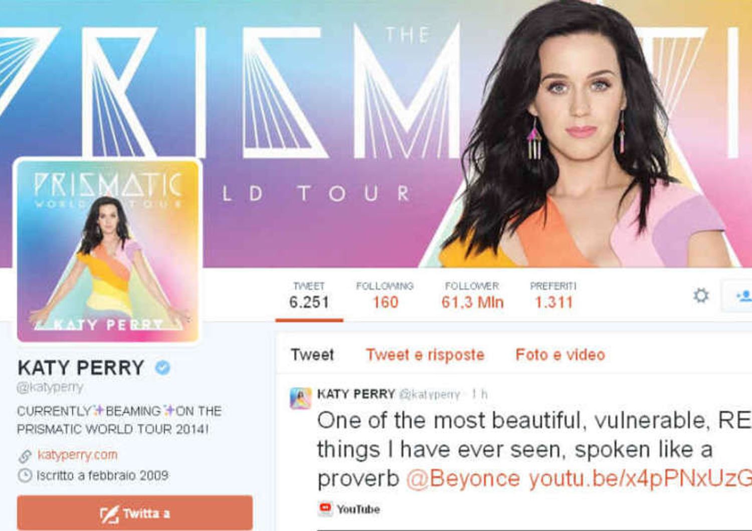Twitter: account Papa nella Top50, Katy Perry batte Bieber e Obama