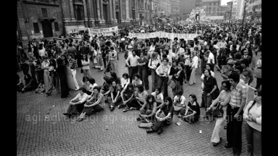 I manifestanti riuniti a piazza Navona, Roma&nbsp;