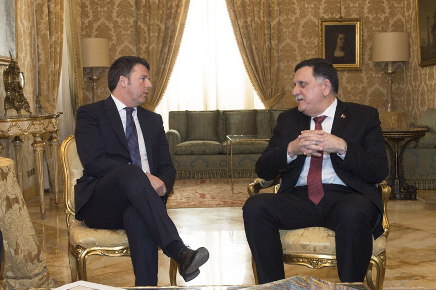 &nbsp;Renzi con primo ministro libico Fayez Al-Serraj