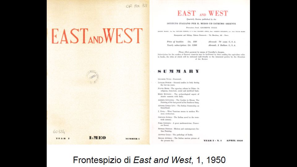 Frontespizio di &quot;East and West&quot;, 1, 1950
