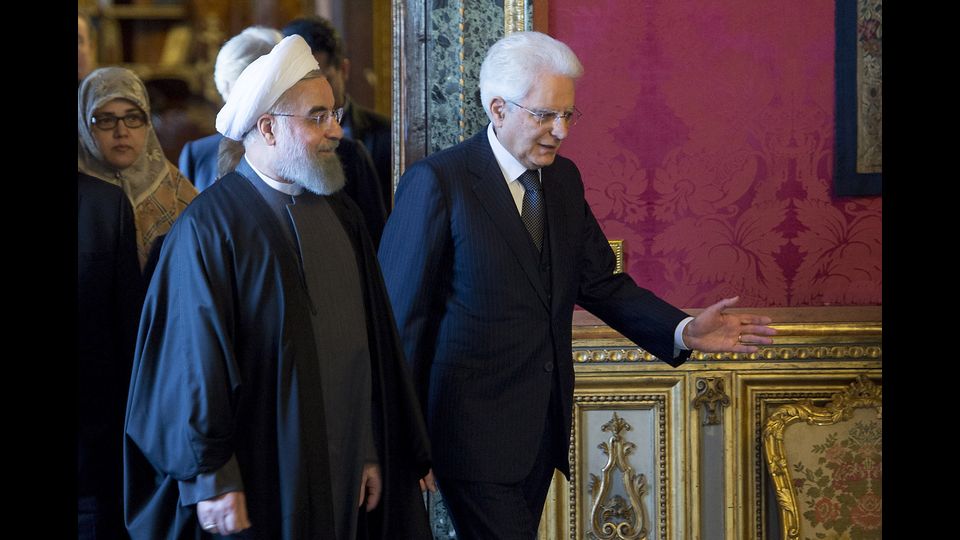 Sergio Mattarella riceve al Quirinale il presidente iraniano Hassan Rouhani (gennaio 2016)