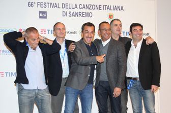 Sanremo 2016 - Gialappas Band, Nicola Savino, Carlo Conti e Max Giusti (ravaglifoto)