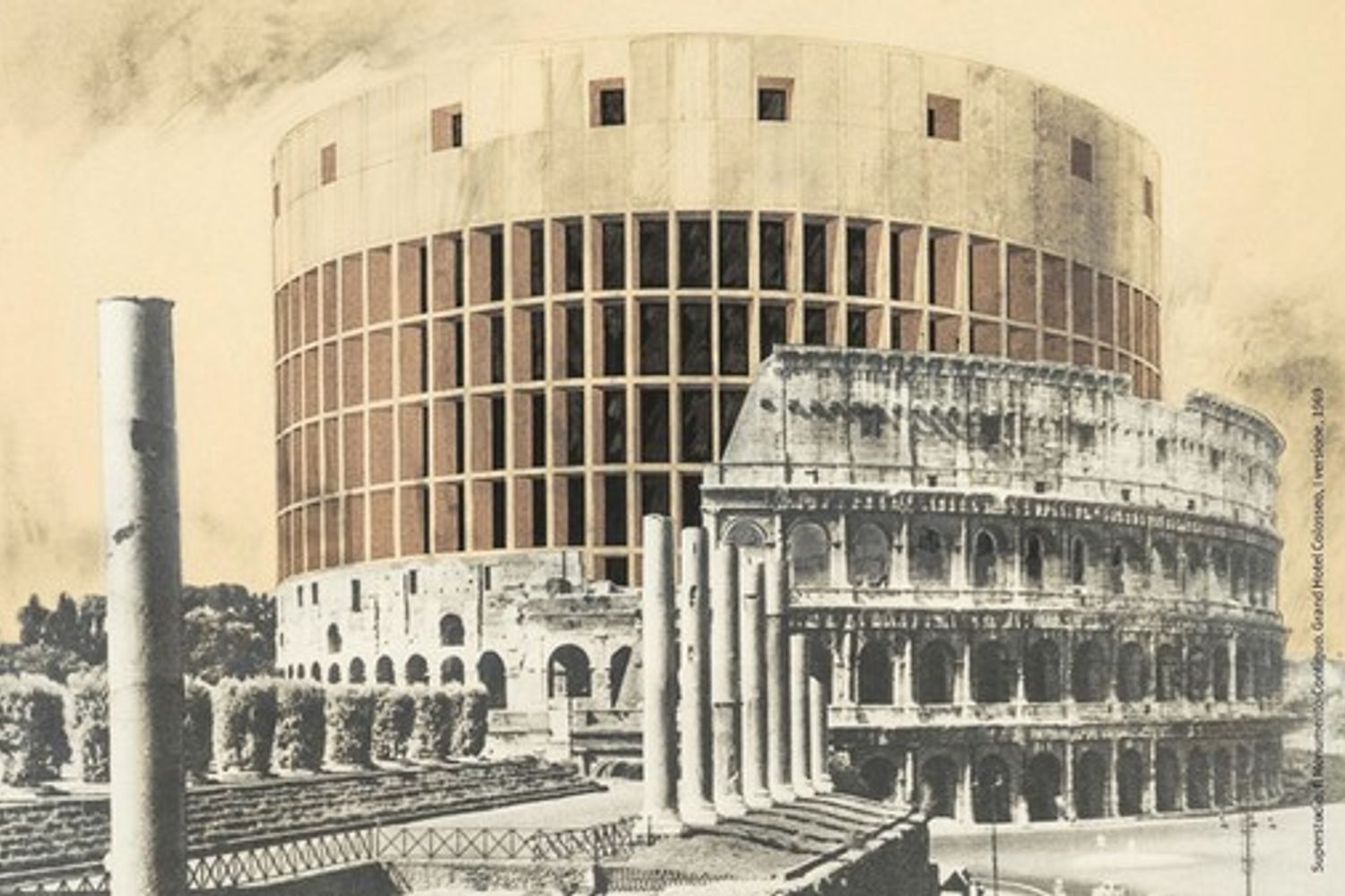 SUPERSTUDIO. 50 anni di Superarchitettura &ndash; Superstudio , Il Monumento Continuo, Grand Hotel Colosseo 1969, courtesy Fondazione MAXXI&nbsp;