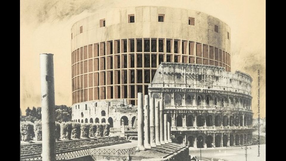 SUPERSTUDIO. 50 anni di Superarchitettura &ndash; Superstudio , Il Monumento Continuo, Grand Hotel Colosseo 1969, courtesy Fondazione MAXXI&nbsp;