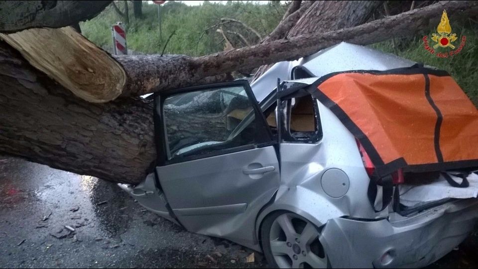 Due persone sono morte nella loro auto schiacciata da un albero ad Ardea, alle porte di Roma