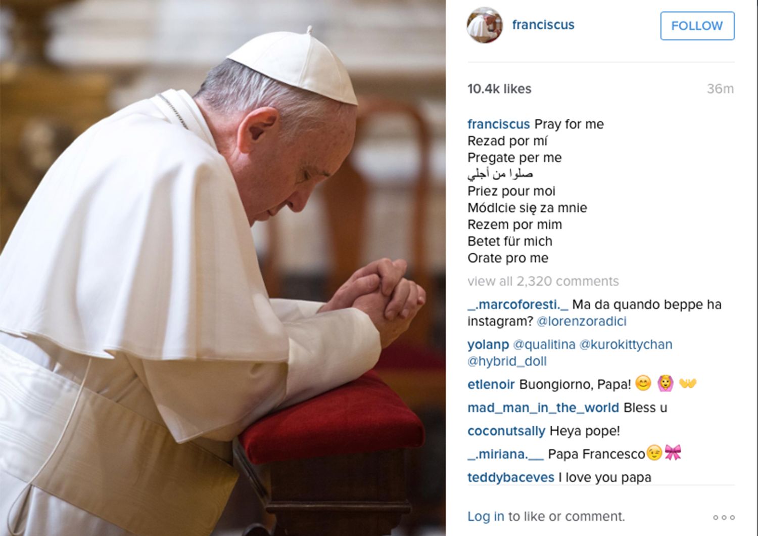 &nbsp;Papa Francesco su Instagram franciscus - afp