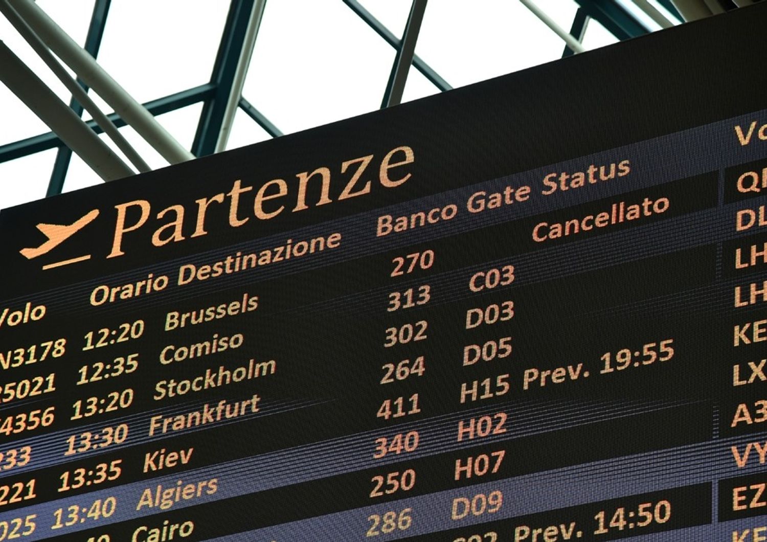 &nbsp;Aeroporto di Fiumicino tabellone voli cancellazione volo per Bruxelles - afp