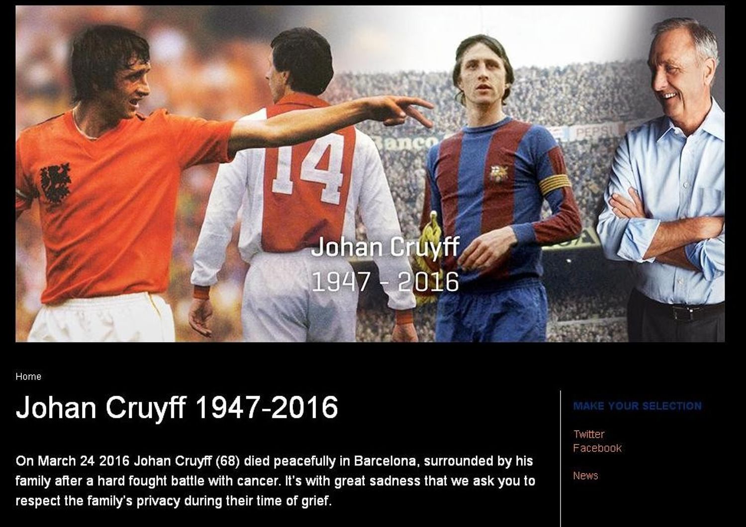 Addio a Johan Cruyff, profeta del calcio totale