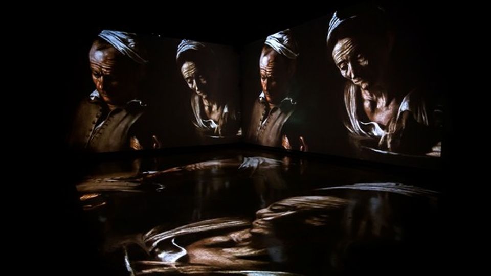 Caravaggio Experience: la video installazione al Palazzo delle Esposizioni di Roma &nbsp;fino al 3 luglio (Elaborazione grafica: The Fake Factory. Immagine Foto Scala Firenze)