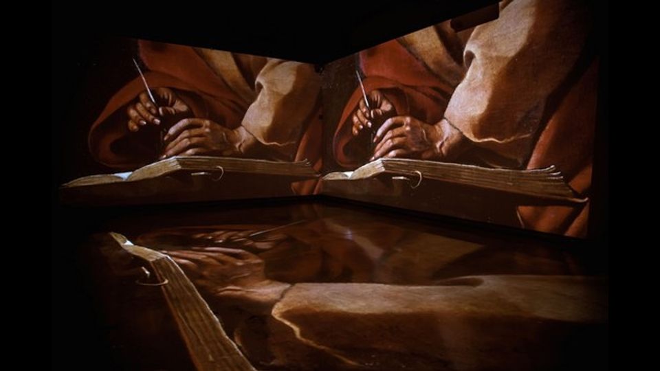 Caravaggio Experience: la video installazione al Palazzo delle Esposizioni di Roma &nbsp;fino al 3 luglio (Elaborazione grafica: The Fake Factory. Immagine Foto Scala Firenze)