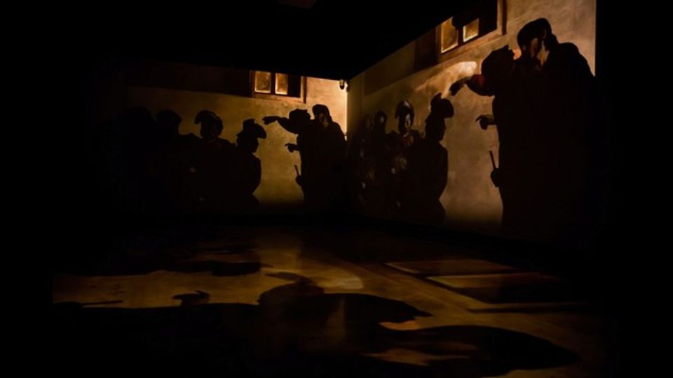 Caravaggio Experience: la video installazione al Palazzo delle Esposizioni di Roma &nbsp;fino al 3 luglio (Elaborazione grafica: The Fake Factory. Immagine Foto Scala Firenze)