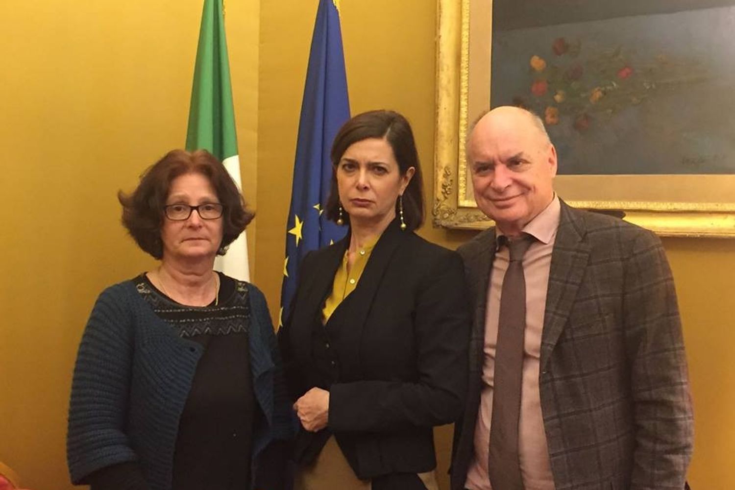 &nbsp;Laura Boldrini con Claudio e Paola genitori Giulio Regeni - fb