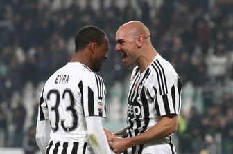 Zaza e Evra dopo il gol nella la partita con il Napoli 13 febbraio 2016