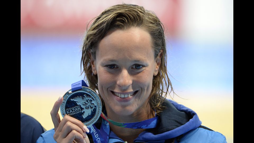 Federica Pellegrini vince medaglia d'argento ai 200 stile libero a Kazan nel 2015 ai campionati del mondo (Afp)&nbsp;