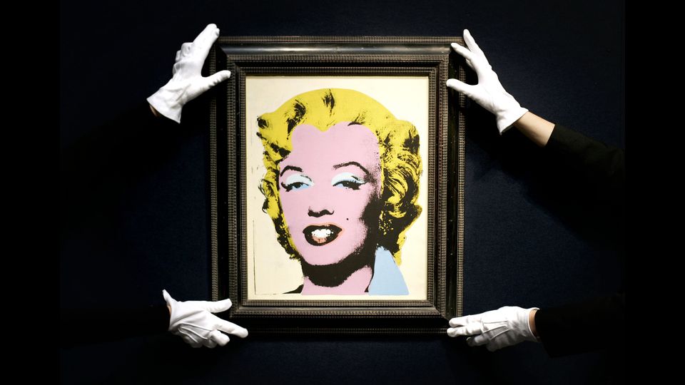 Il dipinto 'Lemon Marilyn' di Andy Warhol, 1962, nel corso di una mostra d'arte alla casa d'aste Christie, Londra, marzo 2007