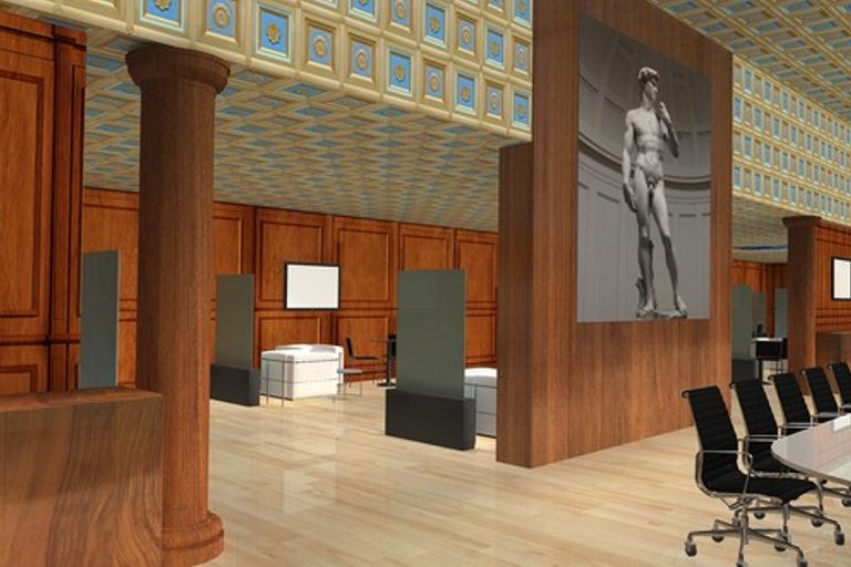 Gli interni del padiglione