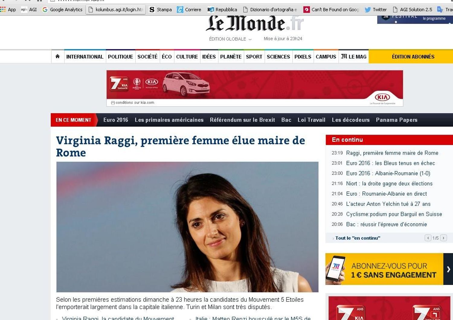 Roma: su stampa estera, Raggi sindaco prima batosta per Renzi