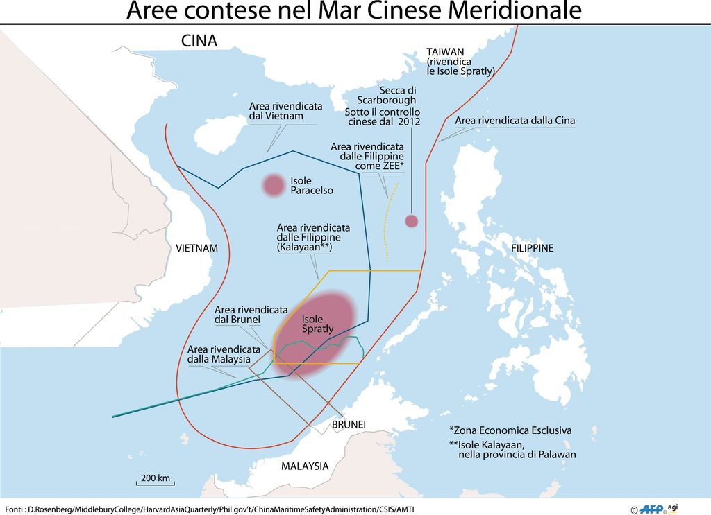 Le aree contese nel mar cinese meridionale&nbsp;