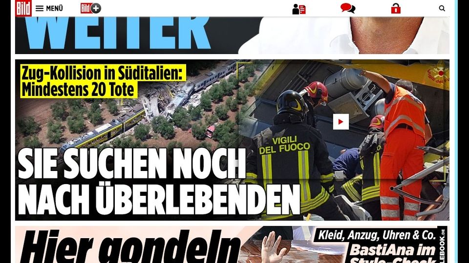 BILD - Collisione tra treni nel sud d'Italia, 20 morti. Continua la ricerca dei superstiti&nbsp;