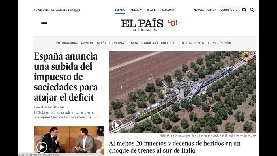 El Pais - Almeno 20 morti e decine di feriti fra treni nell'Italia meridionale&nbsp;
