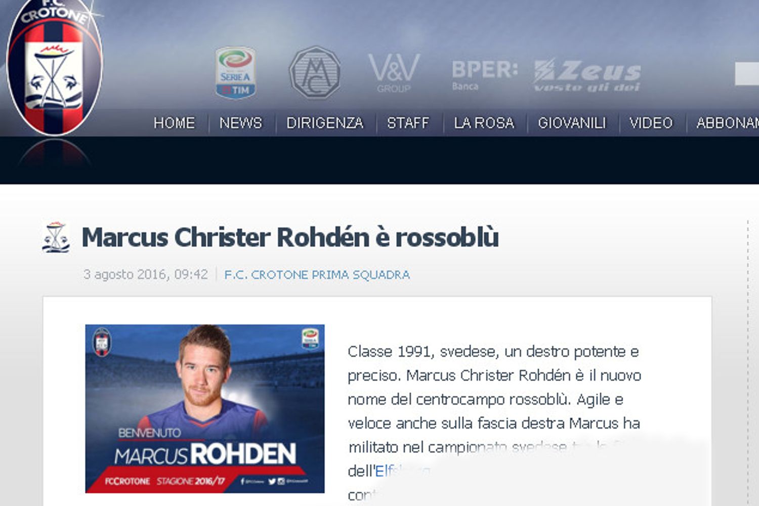 Marcus Christer Rohden (sito Crotone)&nbsp;