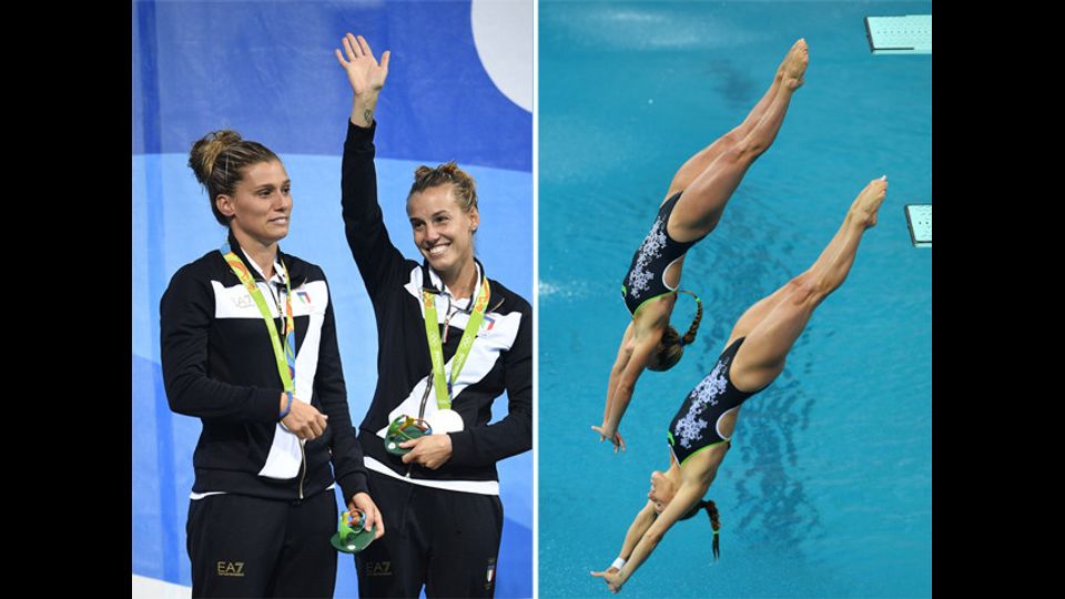 Tania Cagnotto e Francesca Dallap&eacute;, medaglia d'argento nei tuffi sincronizzato (Afp)&nbsp;