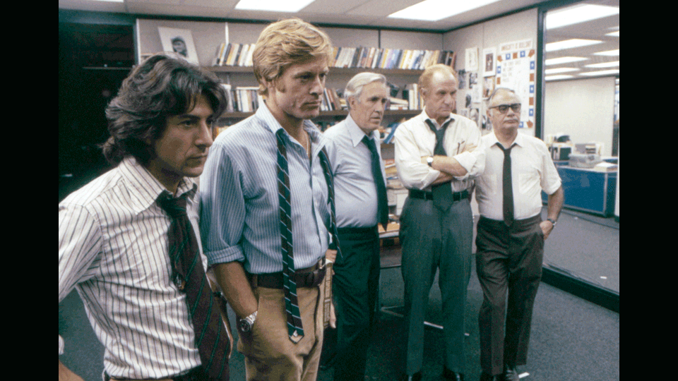 Robert Redford con Dastin Hoffman nel film &quot;Gli uomini del presidente&quot; (1976) (Afp)&nbsp;