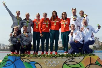 K4 500 metri femminili podio (Afp)