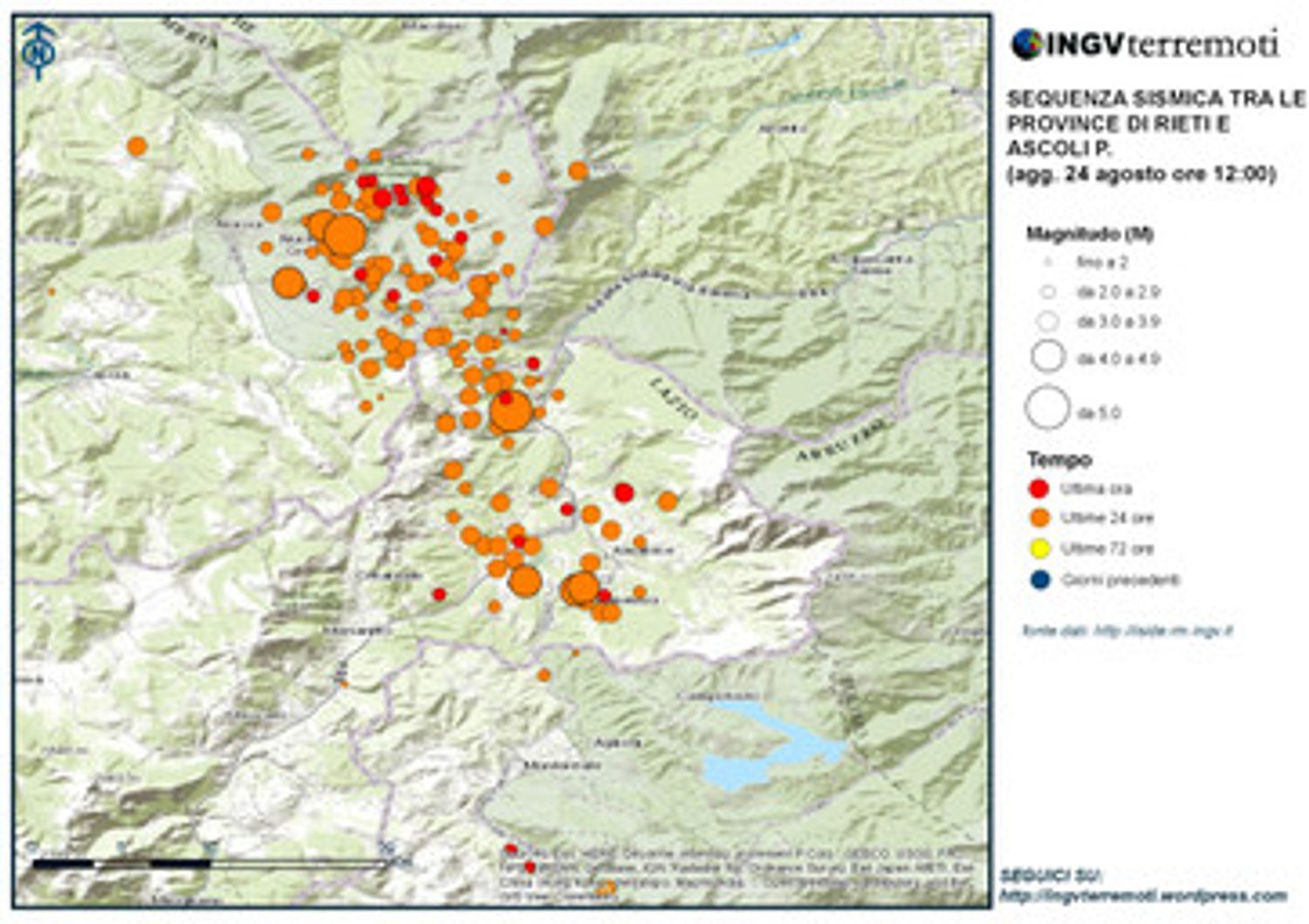 Eventi sismici localizzati dalle 03:36 alle 12.00 tra le province di Rieti, Perugia, Ascoli Piceno, L&rsquo;Aquila e Teramo (Ingv)&nbsp;