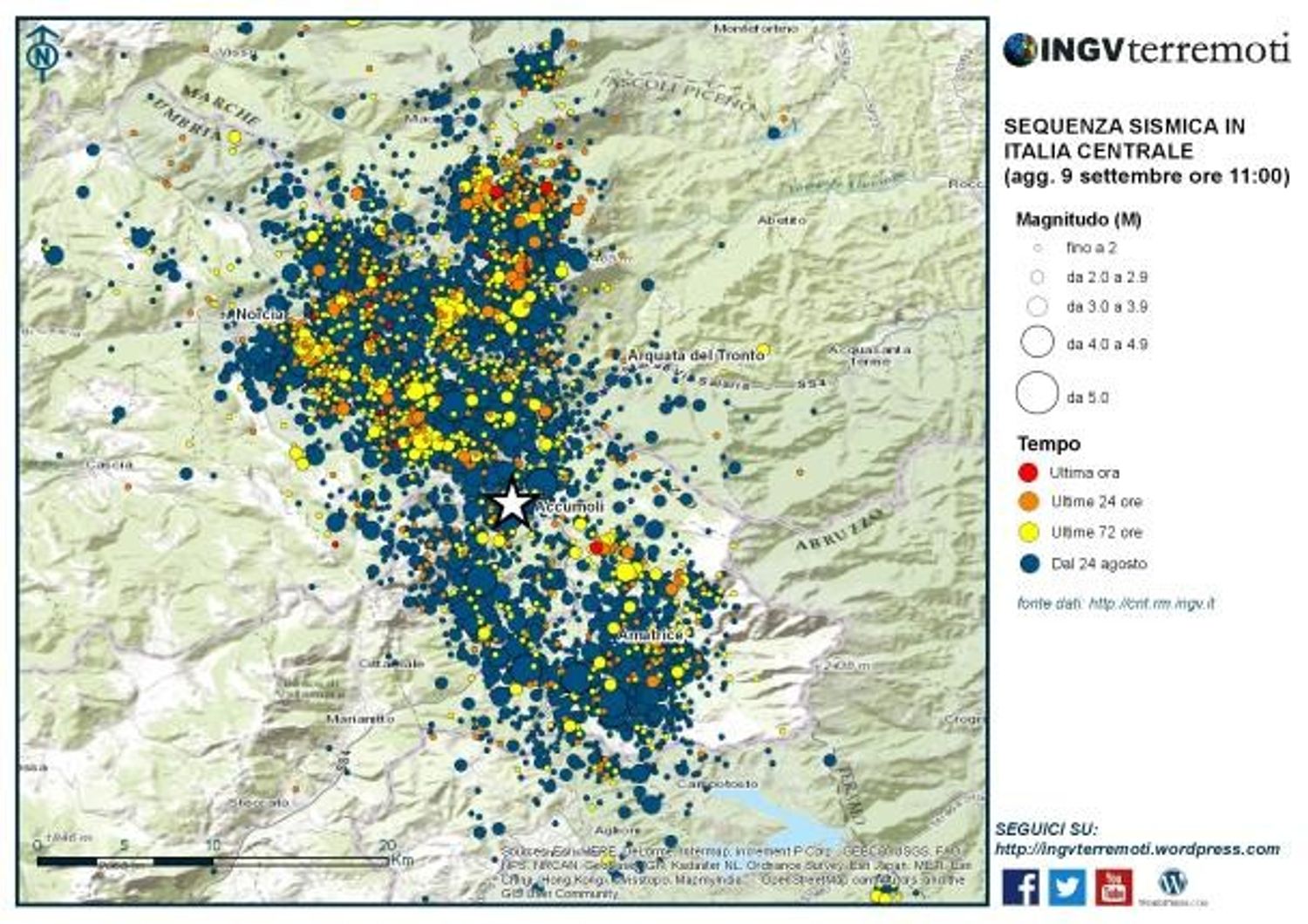 &nbsp;sequenza sismica Italia centrale alle 11 del 9 settembre - Ingv