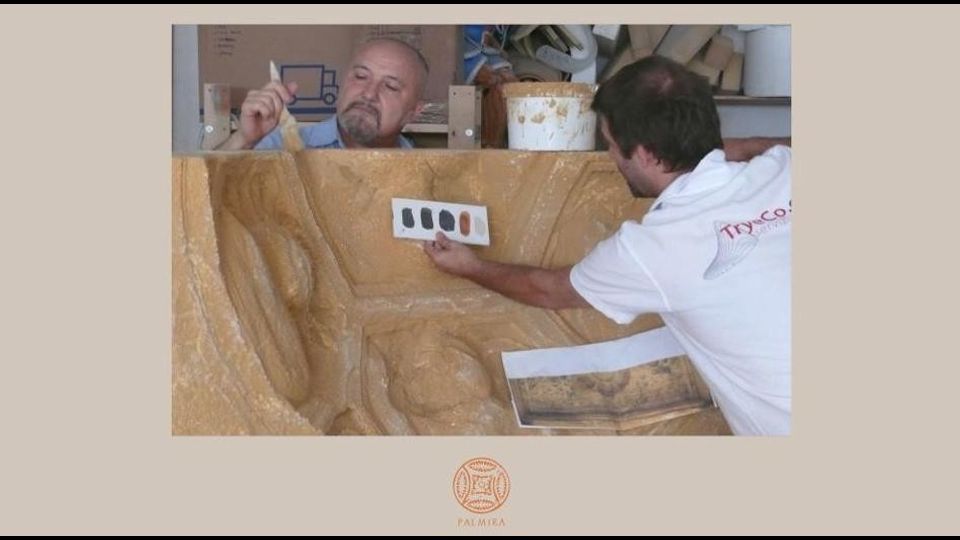 Particolari della ricostruzione dei monumenti danneggiati dall'Isis (foto Associazione Incontro di Civilta') &nbsp;