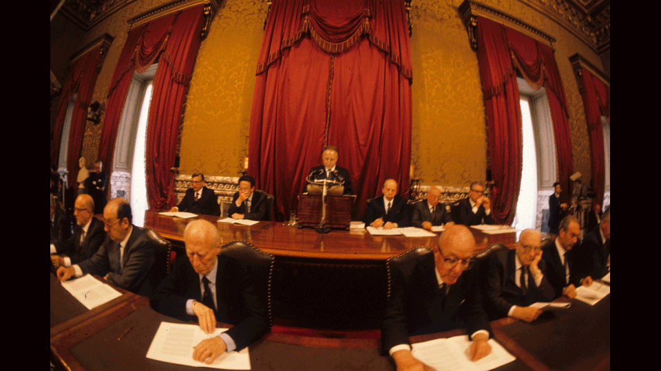 31 maggio 1990, Carlo Azeglio Ciampi, Governatore della Banca d'Italia, all'assemblea annuale Banca Italia (Imagoeconomica)&nbsp;