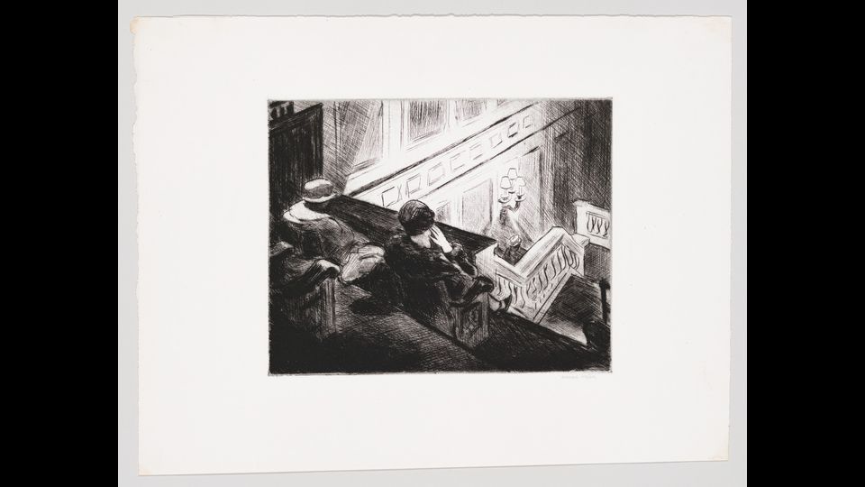 The Balcony (La balconata) 1928&nbsp;Puntasecca, foglio (irregolare), 33x43 cm New York, Whitney Museum of American Art; Lascito di Josephine N. Hopper&copy; Heirs of Josephine N. Hopper, Licensedby Whitney Museum of American Art