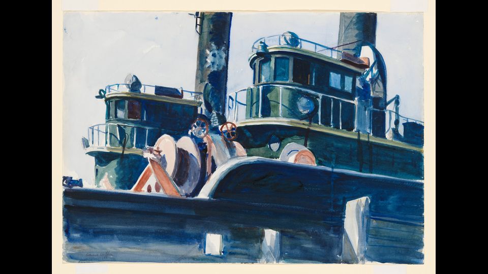 Two Trawlers (Due pescherecci) 1923-1924&nbsp;Acquerello e grafite su carta, foglio 35,2x50,6 cmNew York, Whitney Museum of American Art; Lascito di Josephine N. Hopper&copy; Heirs of Josephine N. Hopper, Licensedby Whitney Museum of American Art