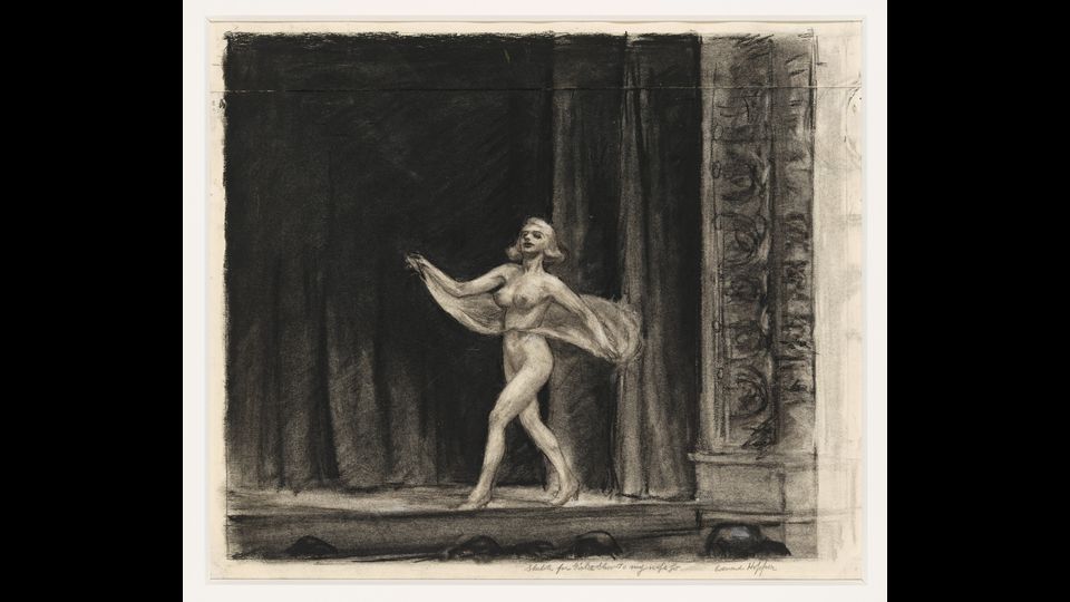 Study for Girlie Show (Studio per Lo spogliarello) 1941Gesso su carta, foglio (irregolare) 33,8x38,3 cm New York, Whitney Museum of American Art; Lascito di Josephine N. Hopper&copy; Heirs of Josephine N. Hopper, Licensedby Whitney Museum of American Art