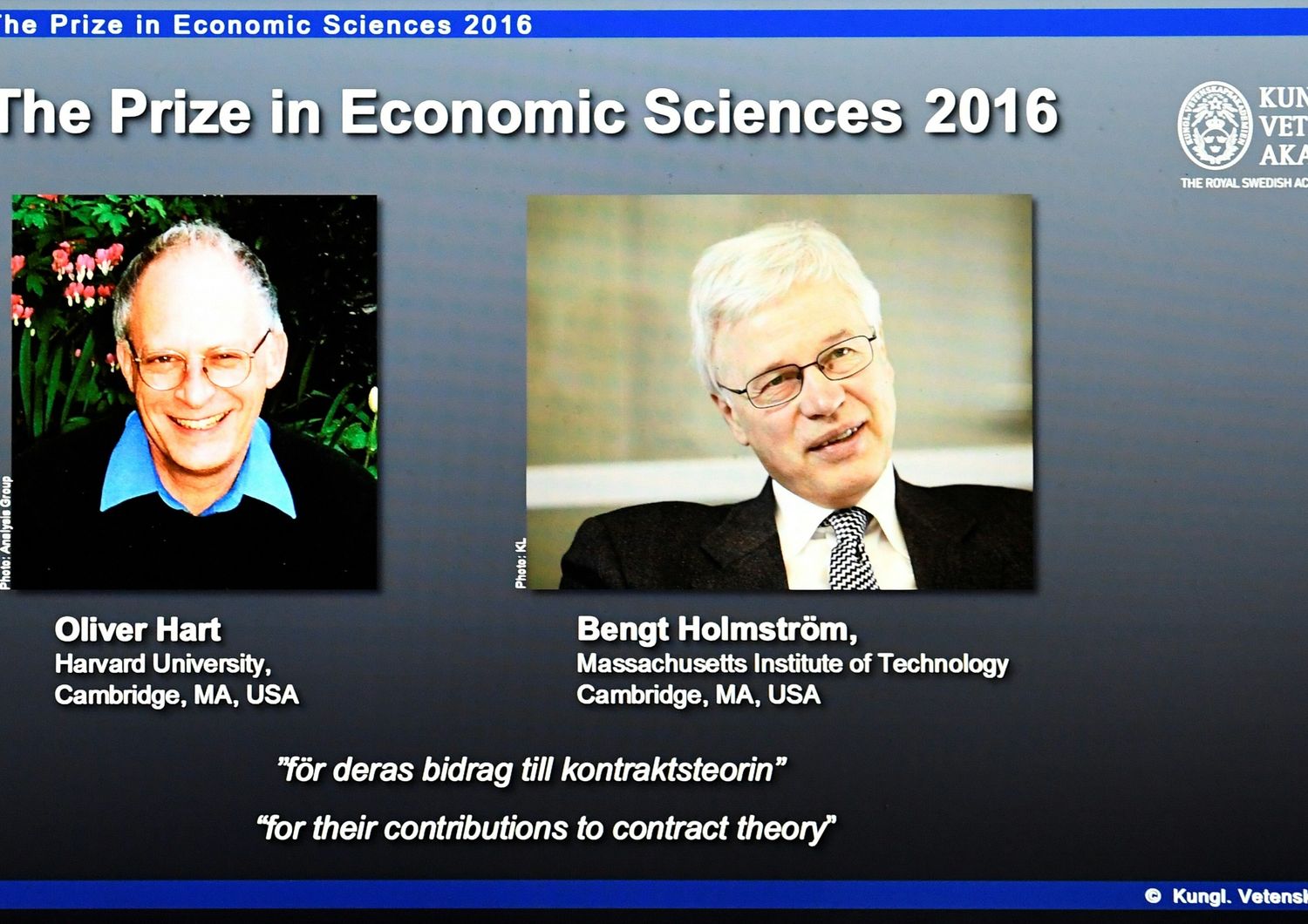 Nobel economia Oliver Hart e Beng Holmstrom (Afp)