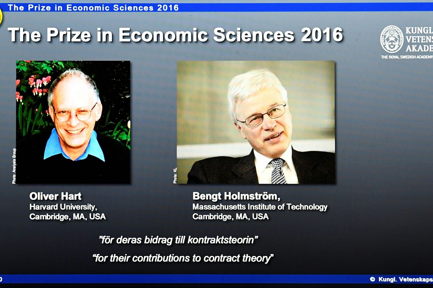 Nobel economia Oliver Hart e Beng Holmstrom (Afp)