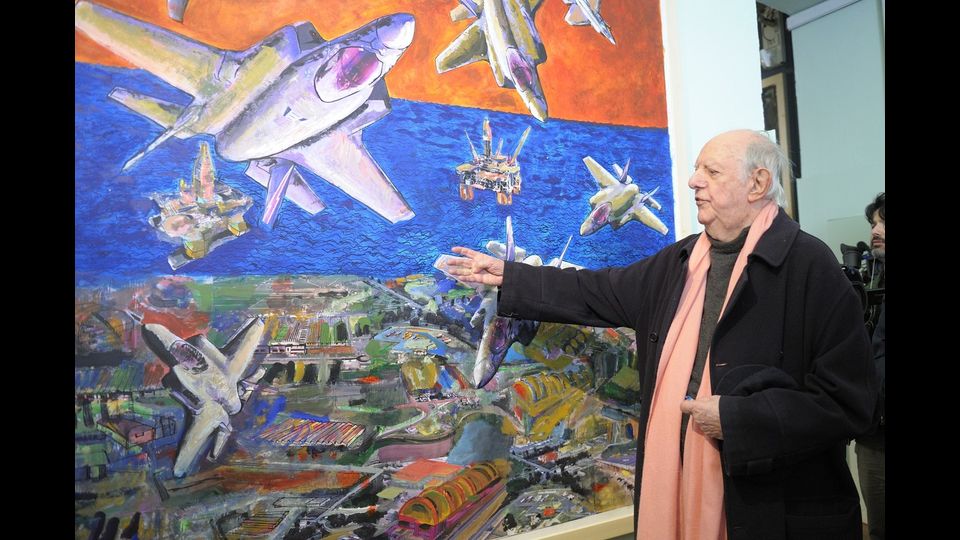 Dario Fo presenta la sua mostra 'Lazzi, sberleffi e dipinti', Milano 2012 (Agf)