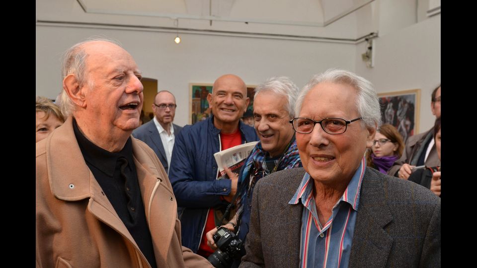 Nell'ambito della mostra 'Lazzi sberleffi e dipinti' Dario Fo con Enzo Jannacci, 2012 (Agf)