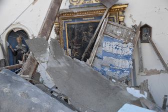 Chiesa di Borgo Sant'Antonio danneggiato dal terremoto nei pressi di Visso, centro Italia&nbsp;(Afp)
