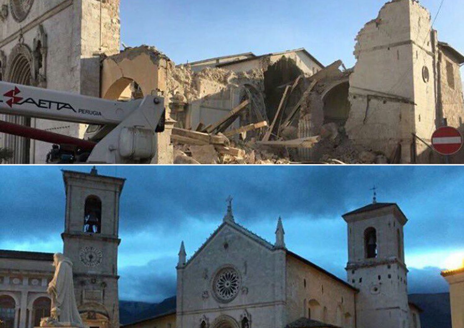 Terremoto centro Italia Basilica San Benedetto a Norcia distrutta (foto di Marco Traini, Agi)&nbsp;