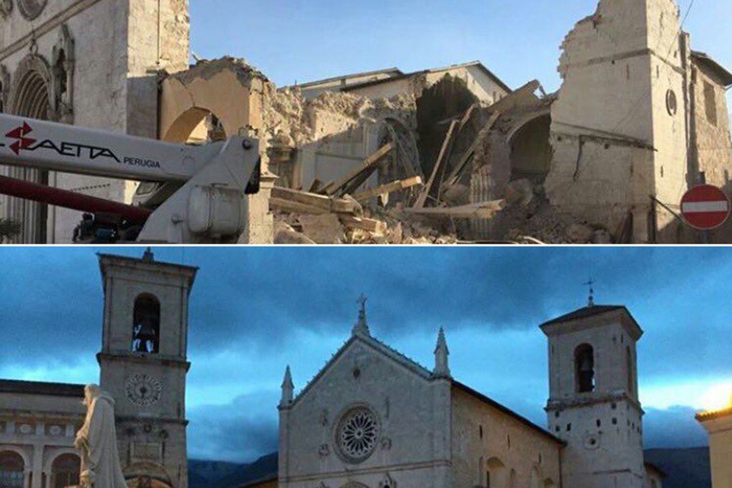 Terremoto centro Italia Basilica San Benedetto a Norcia distrutta (foto di Marco Traini, Agi)&nbsp;