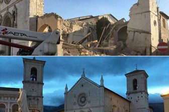 Terremoto centro Italia Basilica San Benedetto a Norcia distrutta (foto di Marco Traini, Agi)&nbsp;