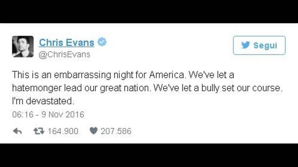 Usa 2016: il tweet di Chris Evans &nbsp;