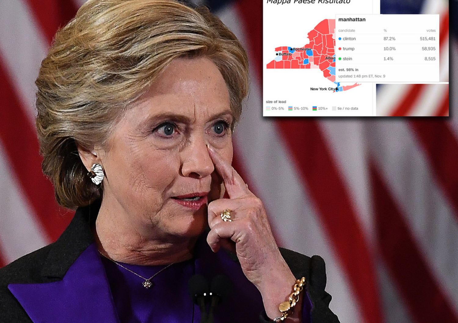 &nbsp;Hillary Clinton Mappa Paese e risultato voto&nbsp;