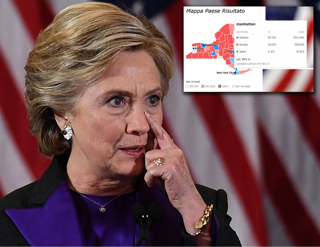 &nbsp;Hillary Clinton Mappa Paese e risultato voto&nbsp;