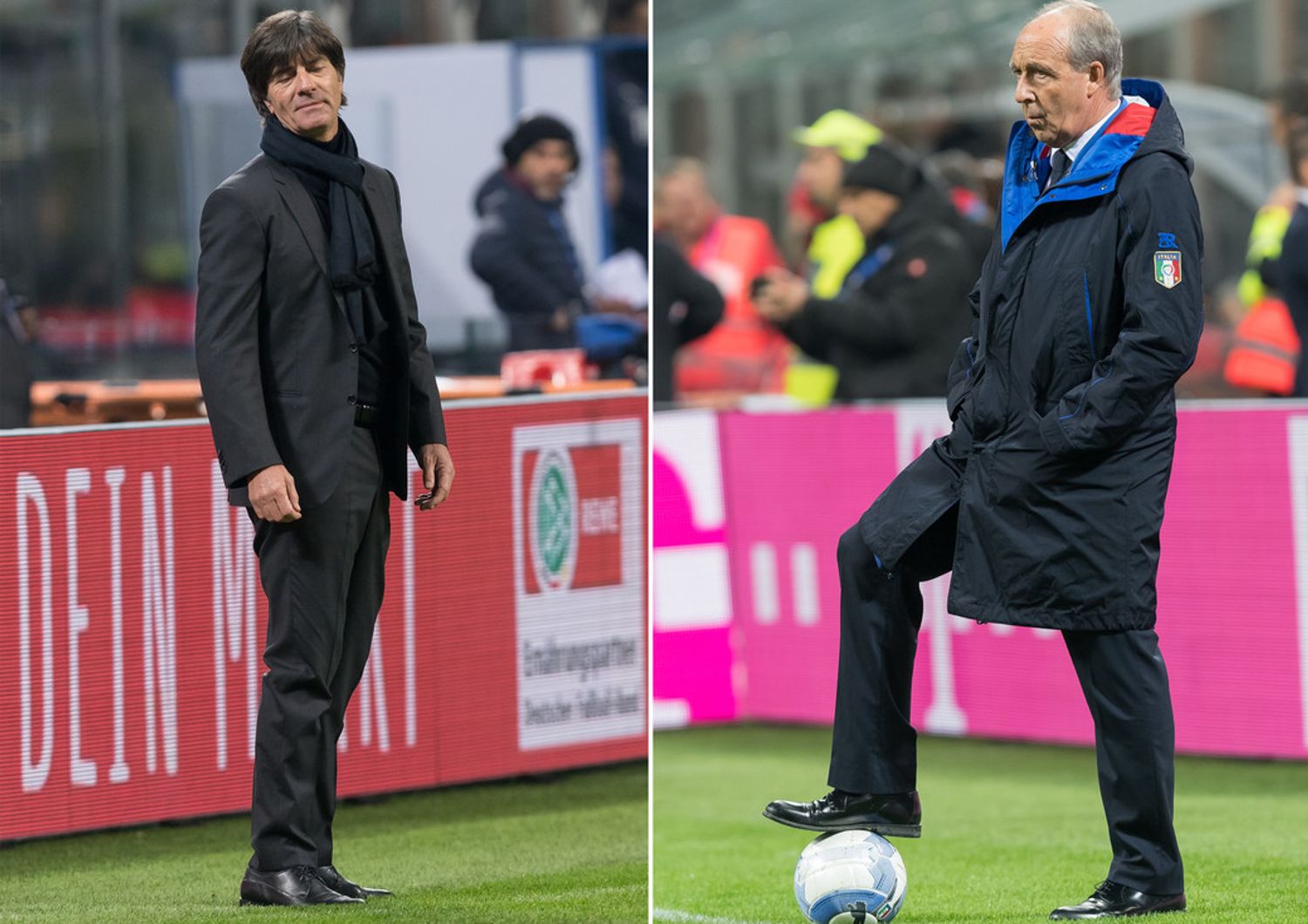 &nbsp;Joachim Loew allenatore Germania e Gian Piero Ventura allenatore Italia (Afp)