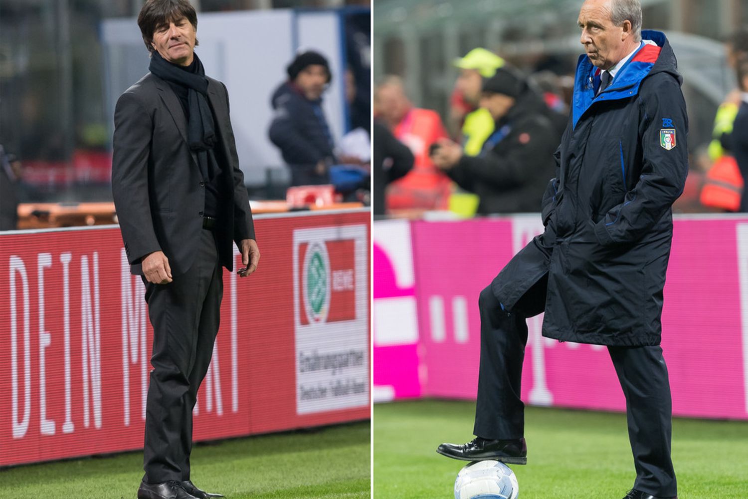 &nbsp;Joachim Loew allenatore Germania e Gian Piero Ventura allenatore Italia (Afp)