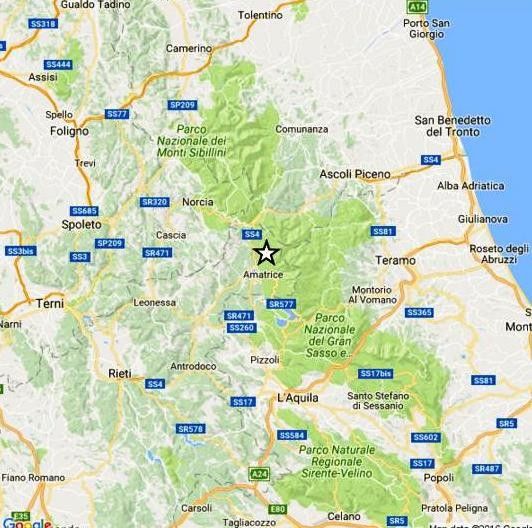 Area del terremoto del 24 agosto 2016 tra Amatrice ed Accumoli (Ingv)