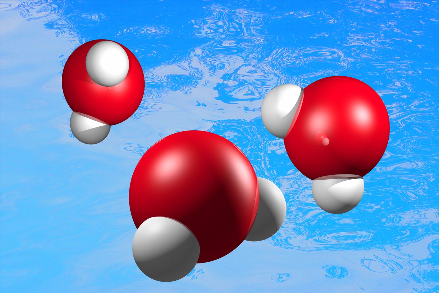 Molecola dell'acqua, formata da un atomo di ossigeno e due atomi di idrogeno (Afp)